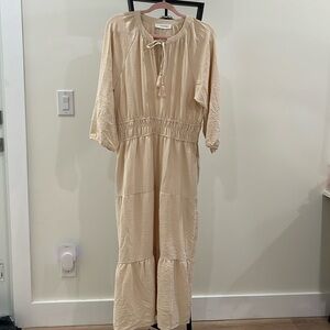 NWT. Lucky brand Cream Midi Dress with Tie Neck